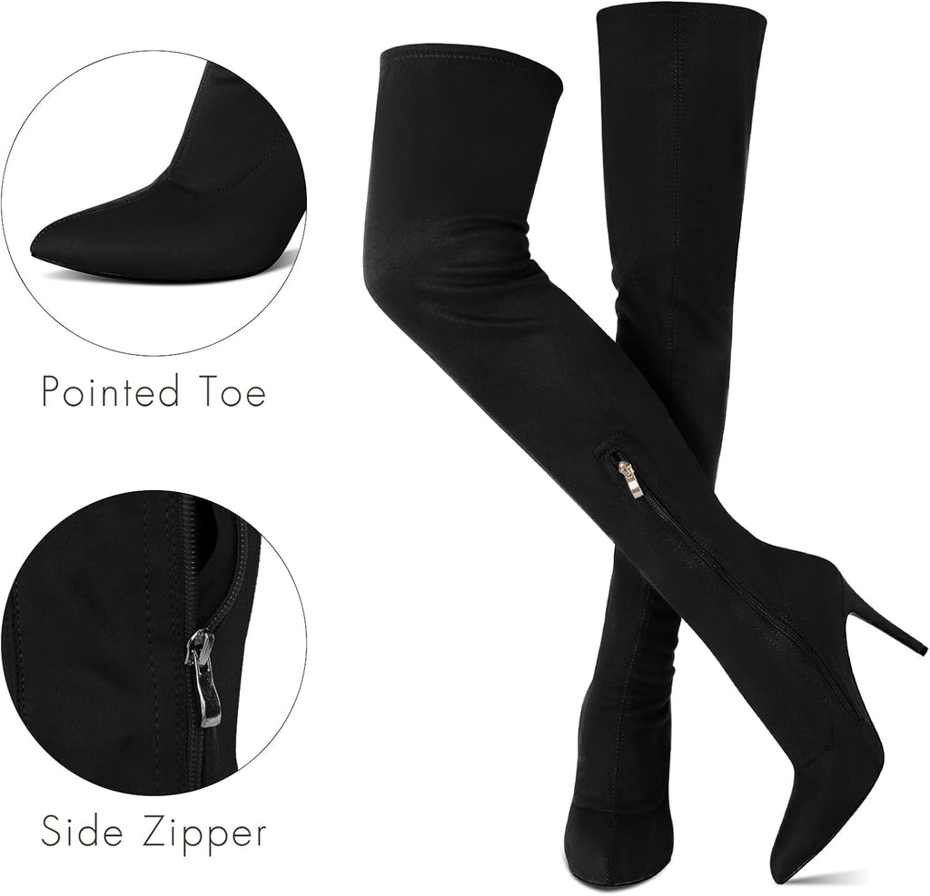 Elevate Your Style with Our Stunning Black Velvet Thigh High Stiletto Boots - Perfect for Any Occasion!